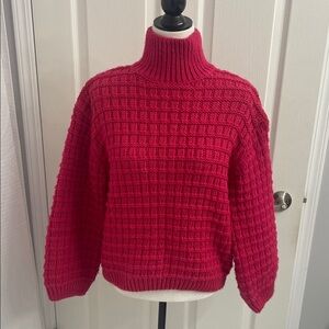 H&M Chunky Knit Wool Blend Cherry Pink Turtleneck Sweater OS Sz S